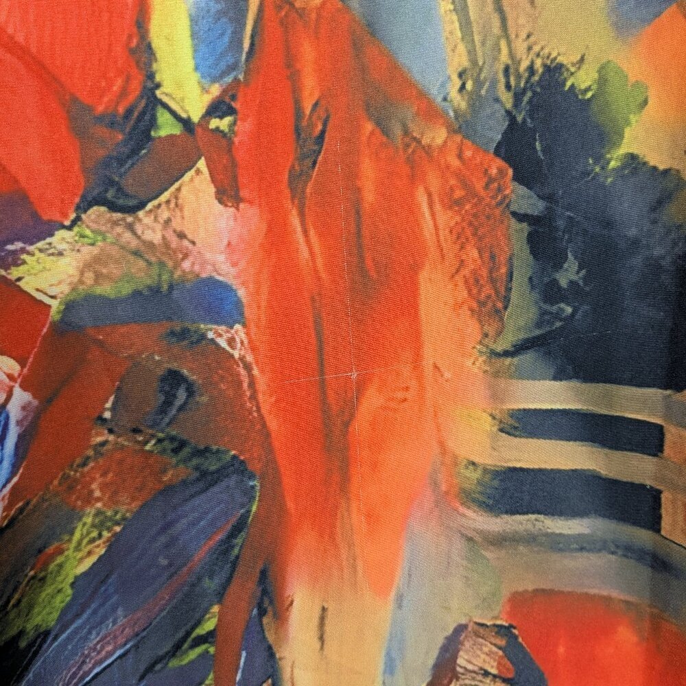 Orange/Green Tie-Dyed Satin Short Sleeve Straight Maxi Dress; Size XL - Picture 3 of 5